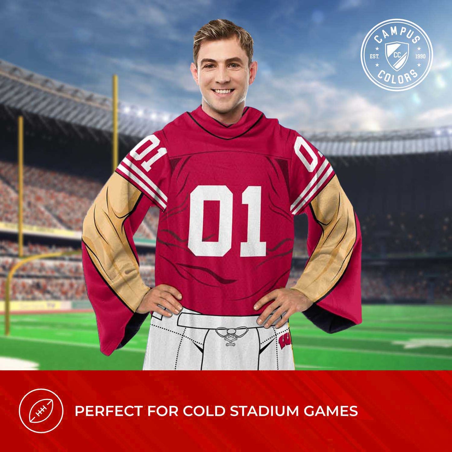 Wisconsin Badgers NCAA Team Wearable Blanket with Sleeves - Red