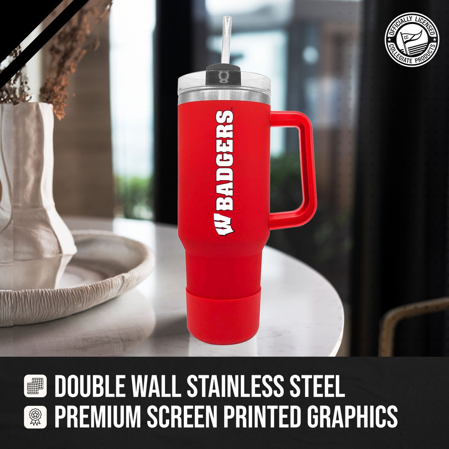 Wisconsin Badgers College & University 40 oz Travel Tumbler With Handle - Red