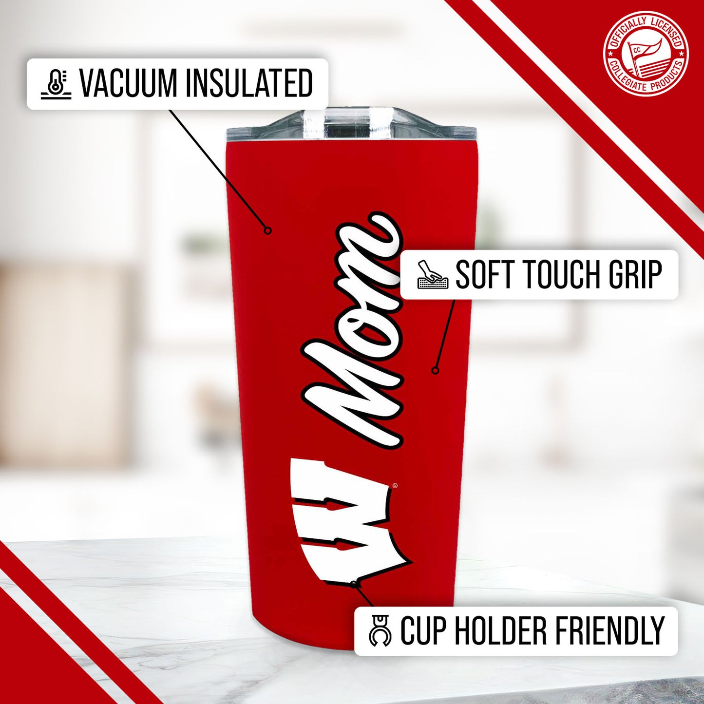 Wisconsin Badgers NCAA Stainless Steel Travel Tumbler for Mom - Red