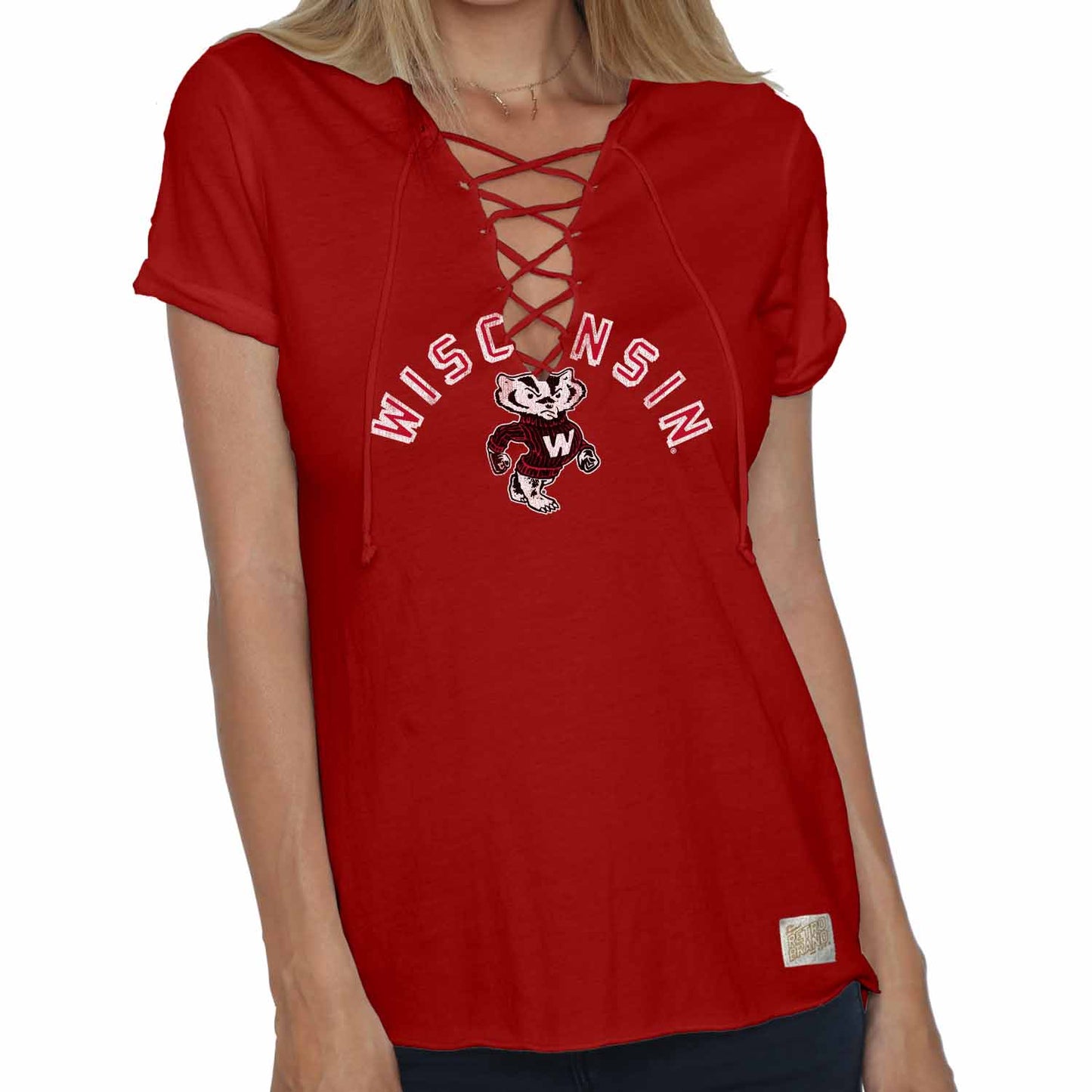 Wisconsin Badgers Womens Vintage Lace Up Shirt - Red
