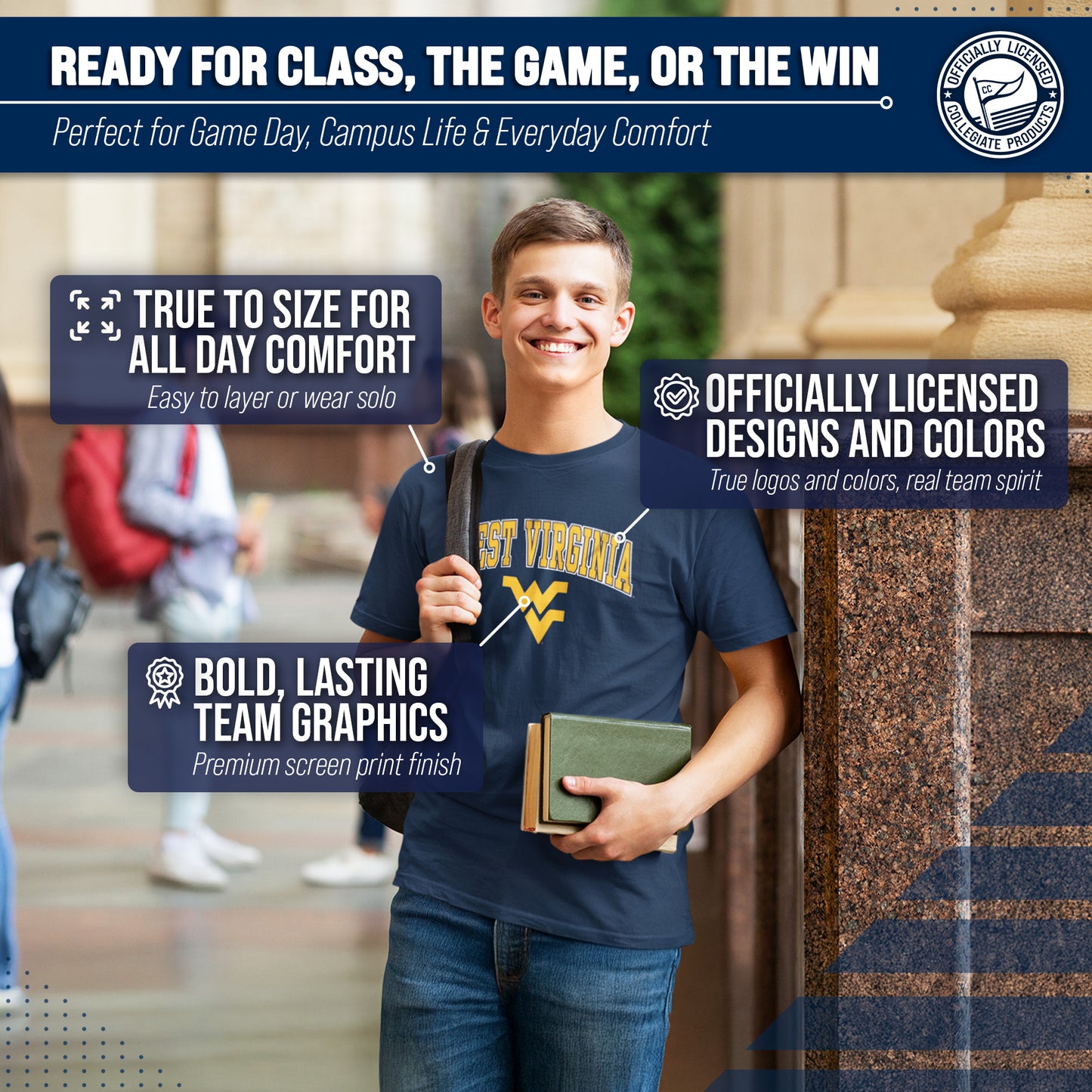 West Virginia Mountaineers NCAA Adult Gameday Cotton T-Shirt - Navy