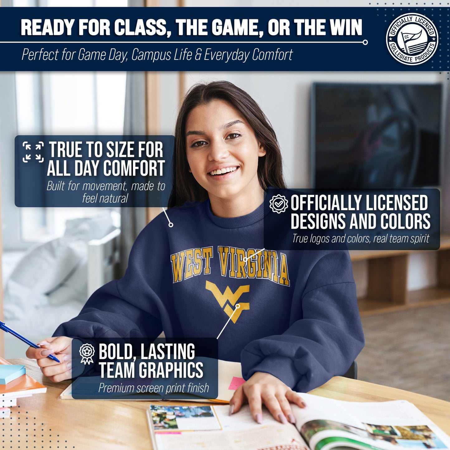 West Virginia Mountaineers Adult Arch & Logo Soft Style Gameday Crewneck Sweatshirt - Navy