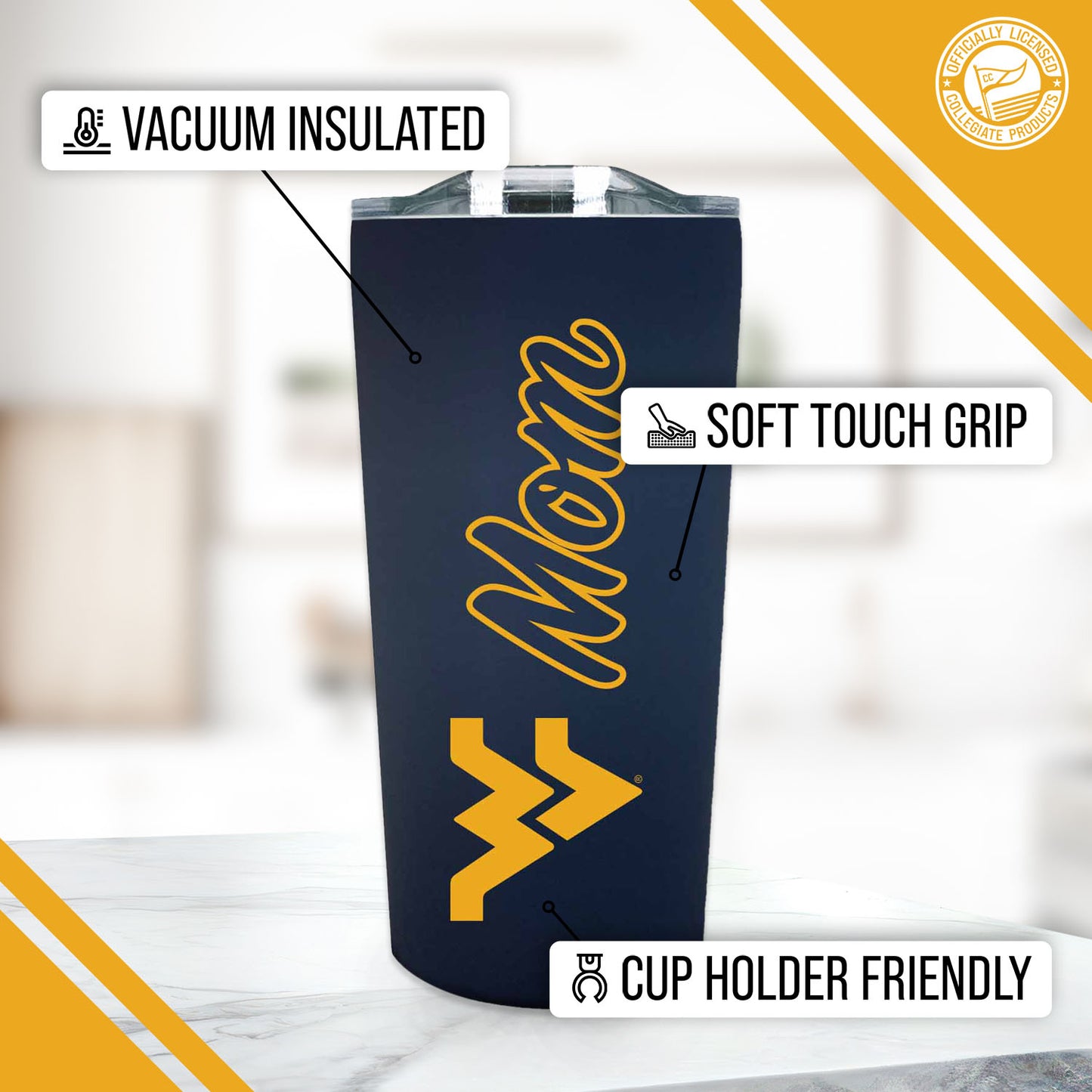 West Virginia Mountaineers NCAA Stainless Steel Travel Tumbler for Mom - Navy