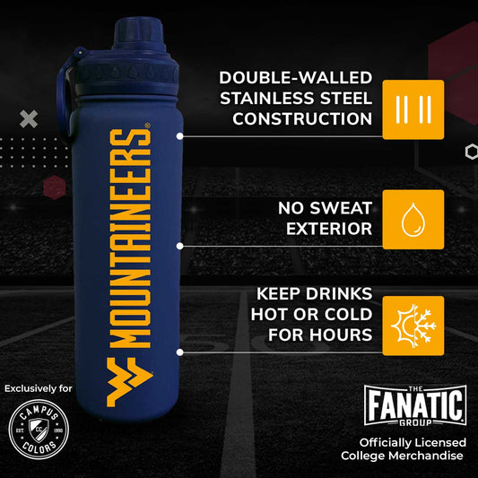 West Virginia Mountaineers NCAA Stainless Steel Water Bottle - Navy