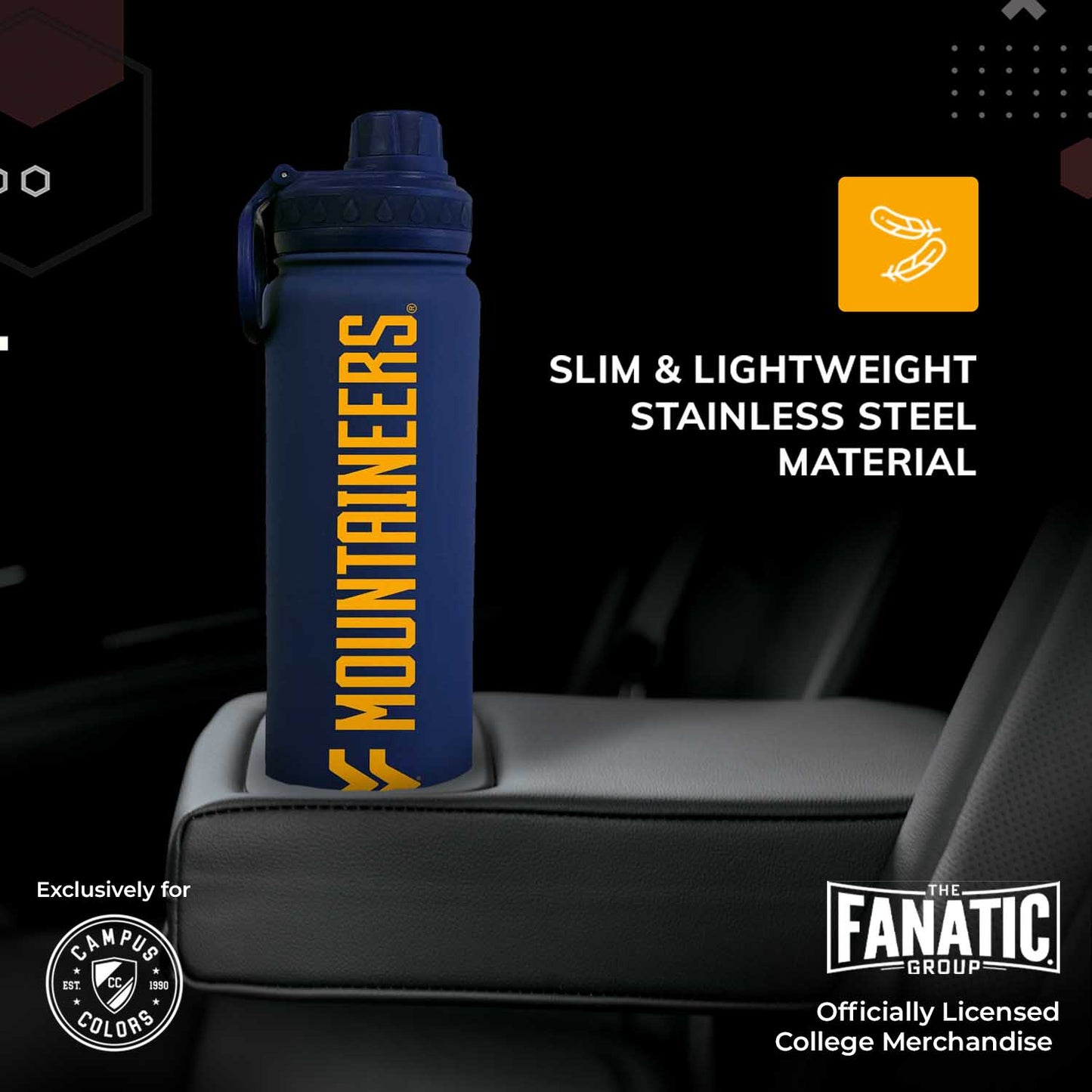 West Virginia Mountaineers NCAA Stainless Steel Water Bottle - Navy