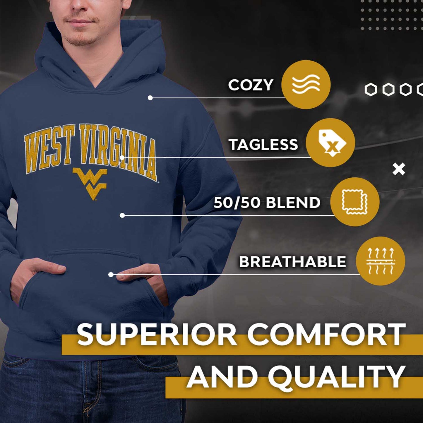 West Virginia Mountaineers NCAA Adult Tackle Twill Hooded Sweatshirt - Navy