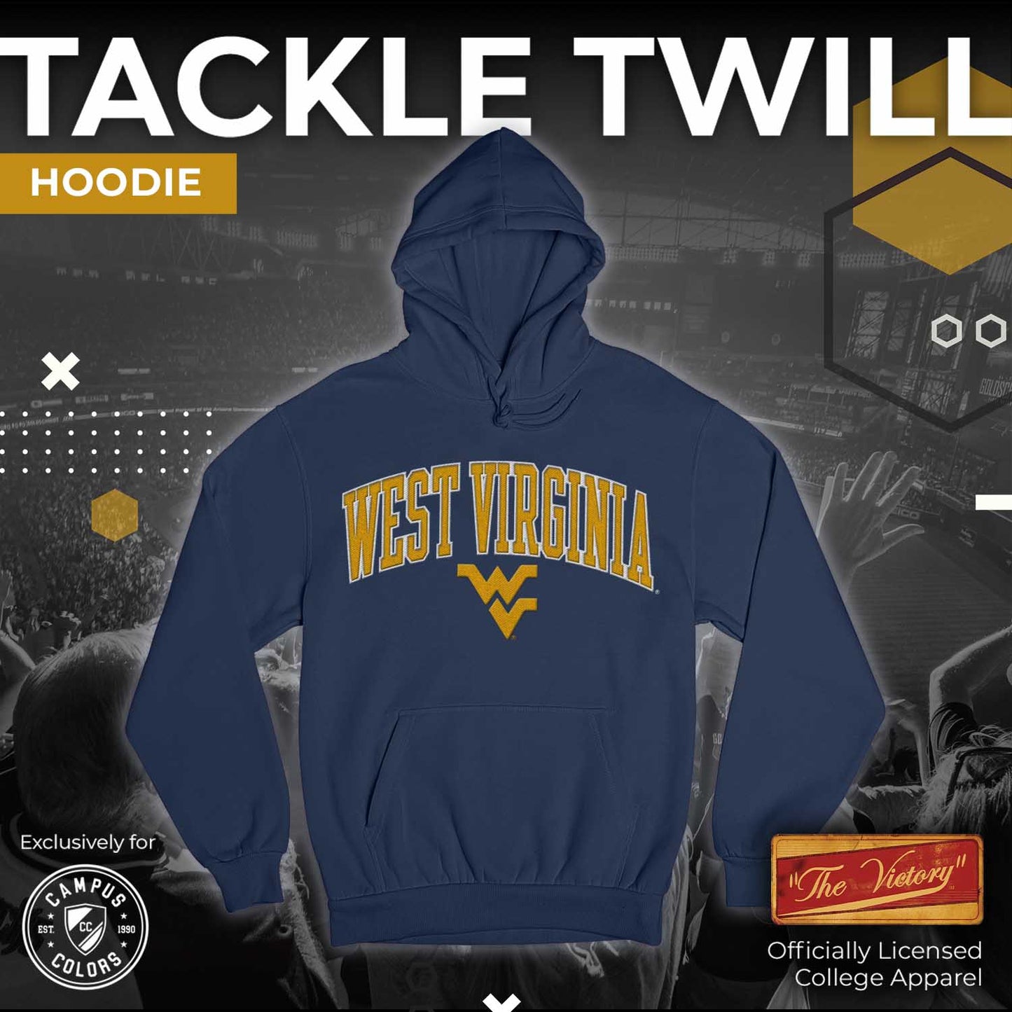 West Virginia Mountaineers NCAA Adult Tackle Twill Hooded Sweatshirt - Navy