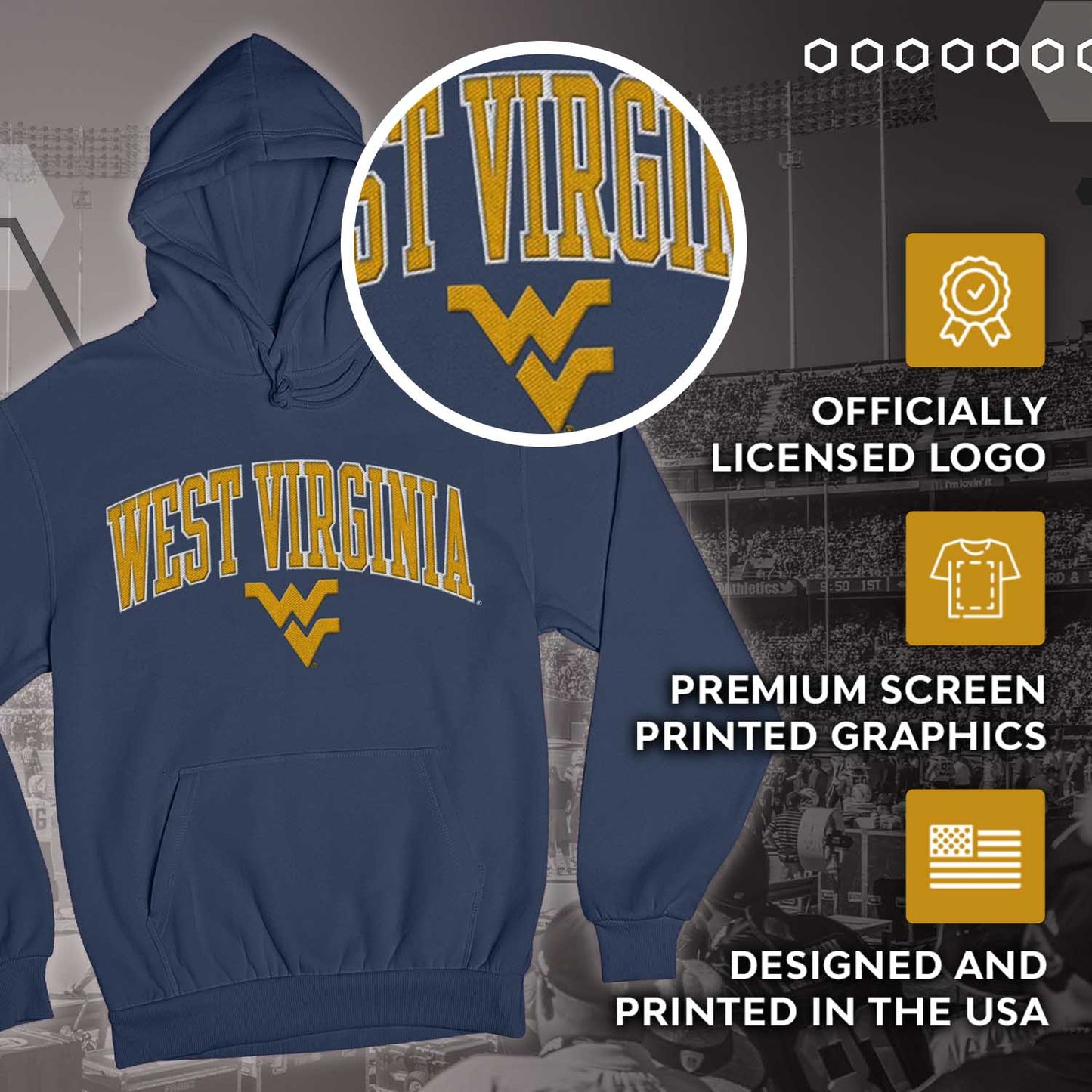 West Virginia Mountaineers NCAA Adult Tackle Twill Hooded Sweatshirt - Navy