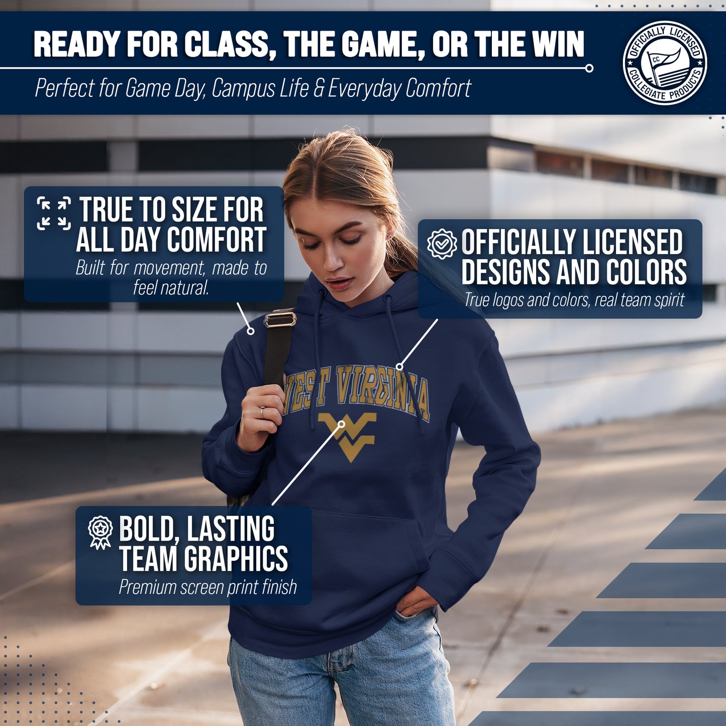 West Virginia Mountaineers Adult Arch & Logo Soft Style Gameday Hooded Sweatshirt - Navy