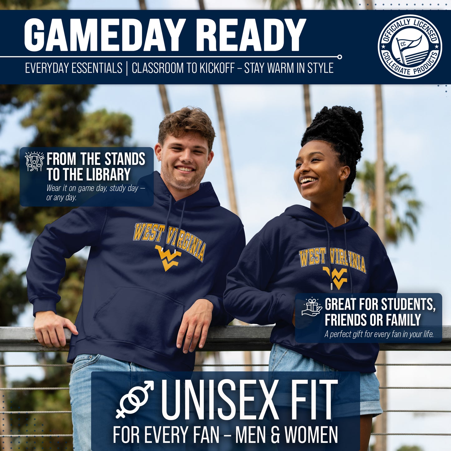 West Virginia Mountaineers Adult Arch & Logo Soft Style Gameday Hooded Sweatshirt - Navy