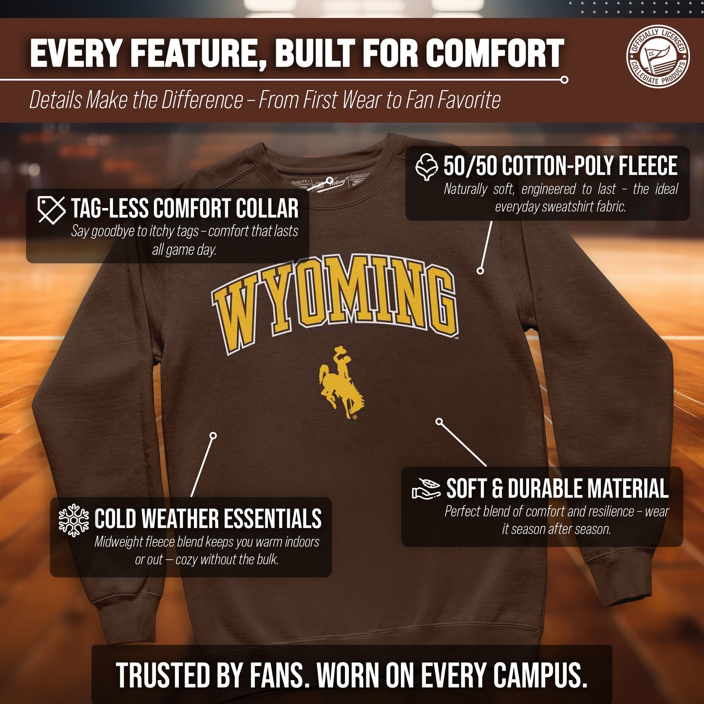 Wyoming Cowboys Adult Arch & Logo Soft Style Gameday Crewneck Sweatshirt - Brown