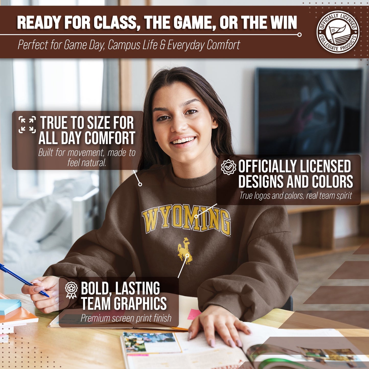 Wyoming Cowboys Adult Arch & Logo Soft Style Gameday Crewneck Sweatshirt - Brown