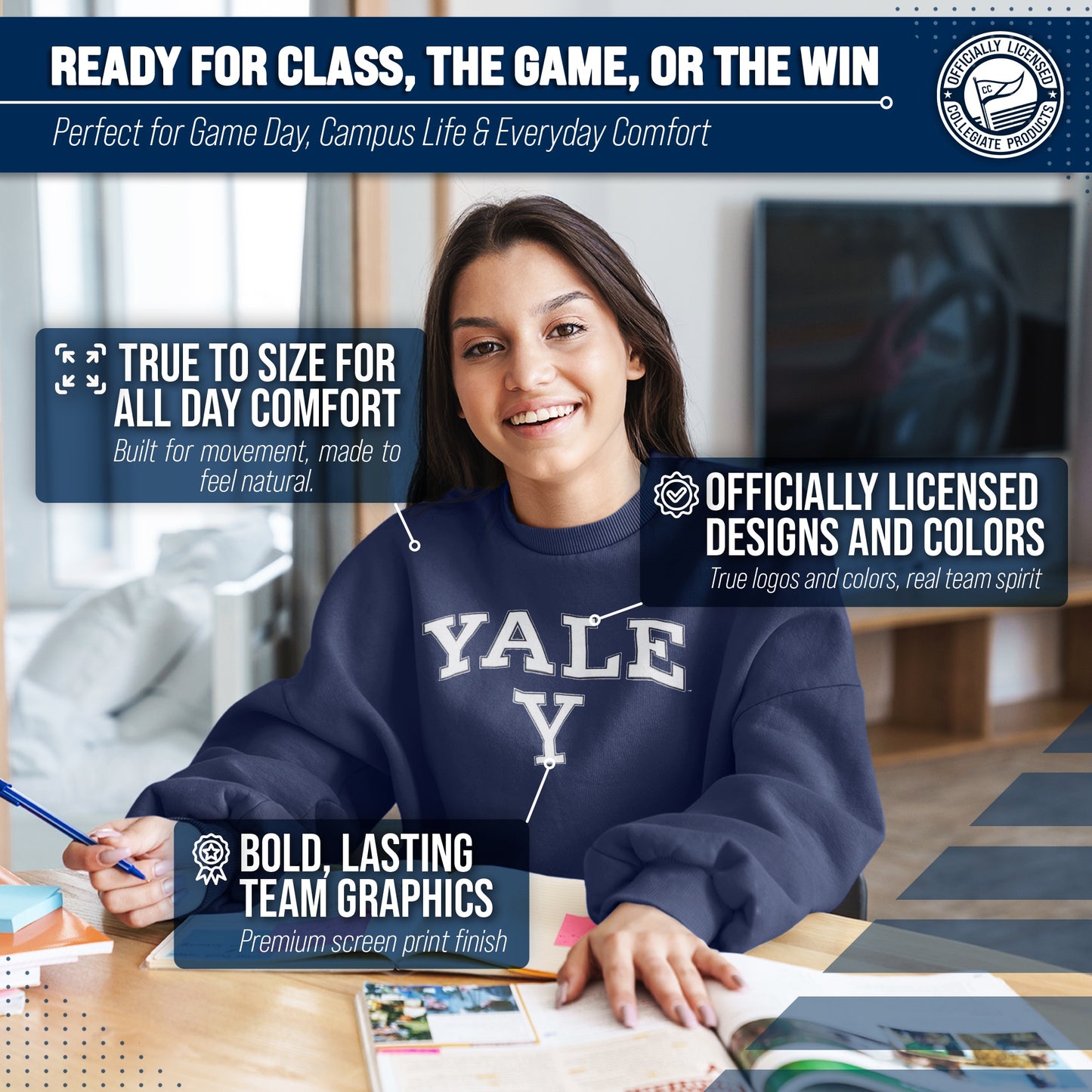 Yale Bulldogs Adult Arch & Logo Soft Style Gameday Crewneck Sweatshirt - Navy