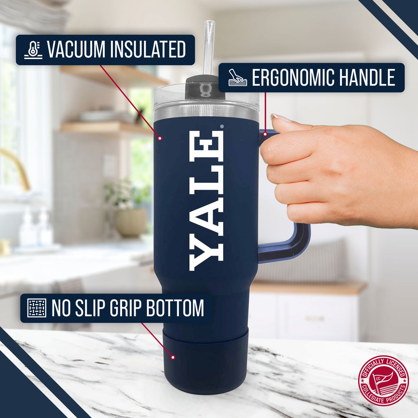 Yale Bulldogs College & University 40 oz Travel Tumbler With Handle - Navy