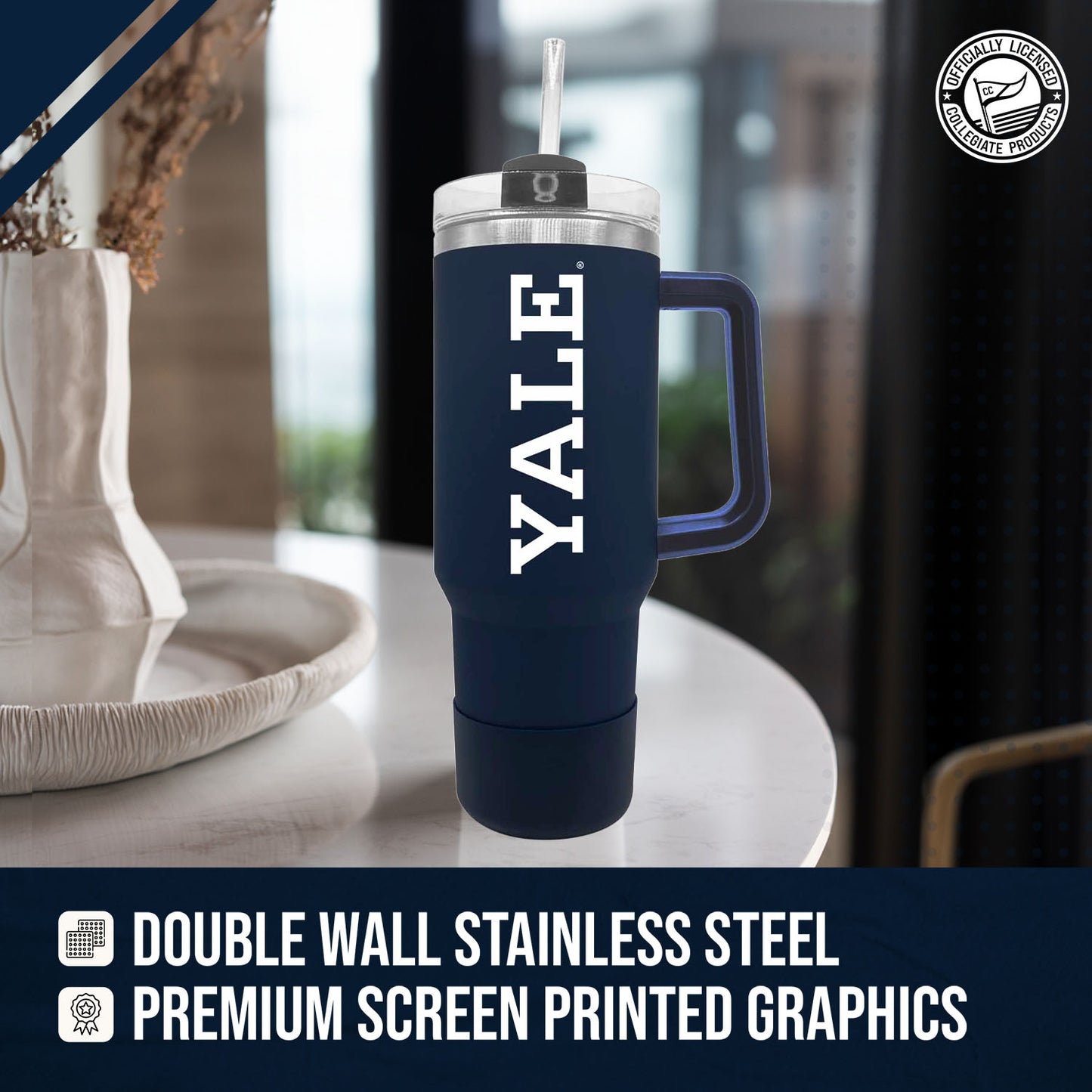 Yale Bulldogs College & University 40 oz Travel Tumbler With Handle - Navy