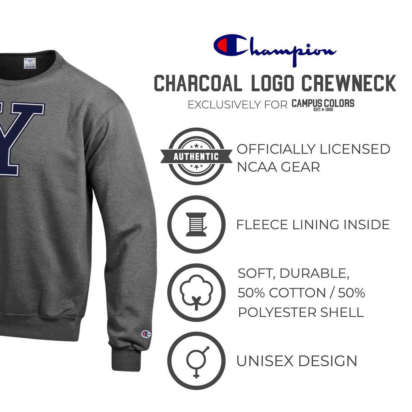 Yale Bulldogs Adult Mascot Fleece Crewneck - Charcoal