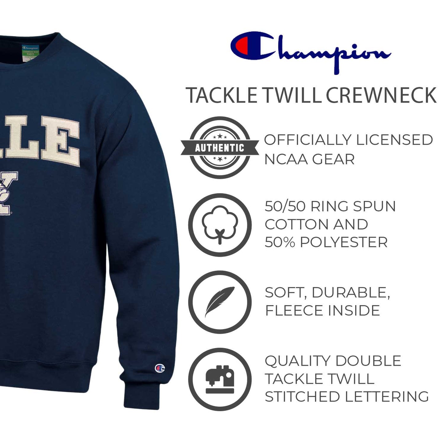 Yale Bulldogs Adult Tackle Twill Crewneck - Navy