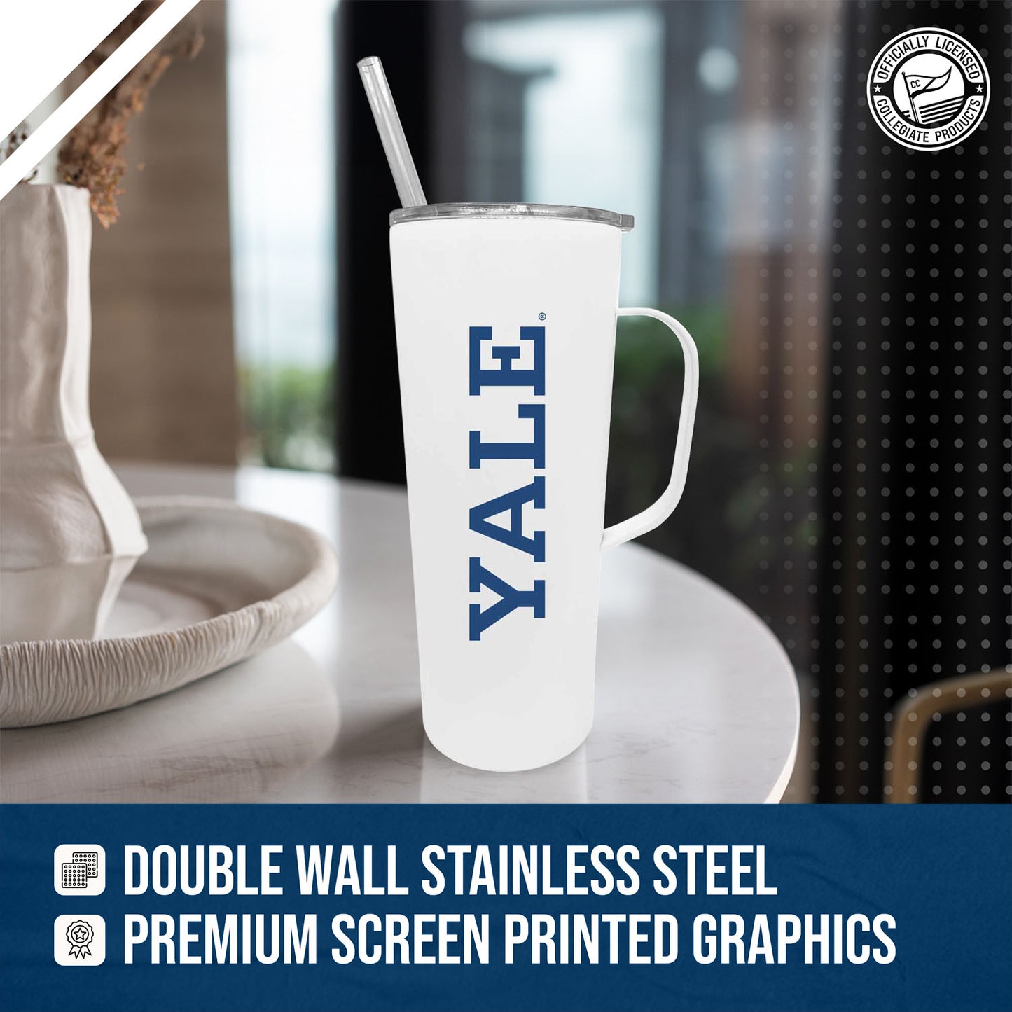 Yale Bulldogs NCAA Stainless Steel 20oz Roadie With Handle & Dual Option Lid With Straw - White