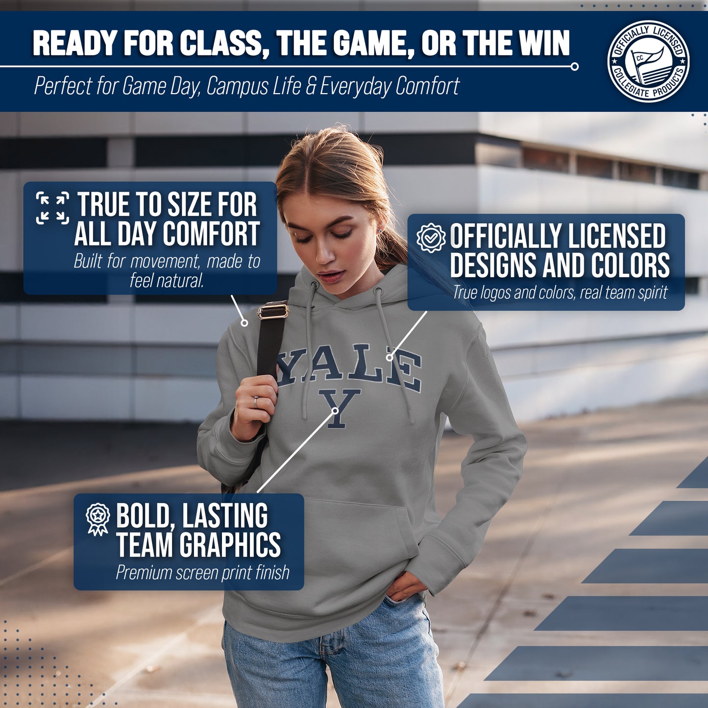 Yale Bulldogs Adult Arch & Logo Soft Style Gameday Hooded Sweatshirt - Gray
