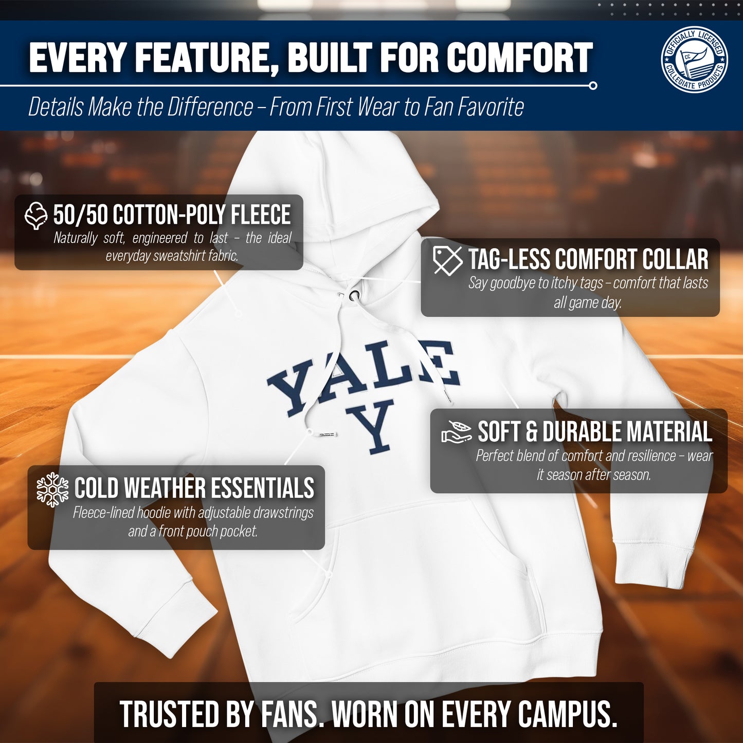 Yale Bulldogs Adult Arch & Logo Soft Style Gameday Hooded Sweatshirt - White