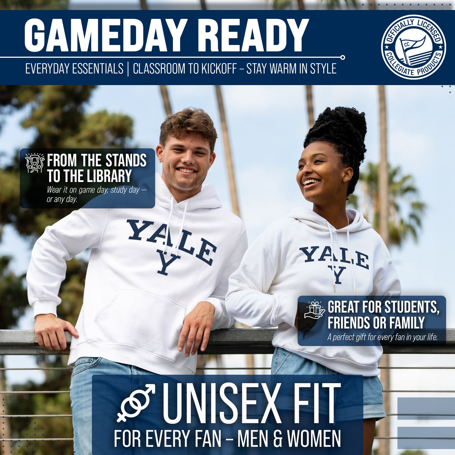 Yale Bulldogs Adult Arch & Logo Soft Style Gameday Hooded Sweatshirt - White