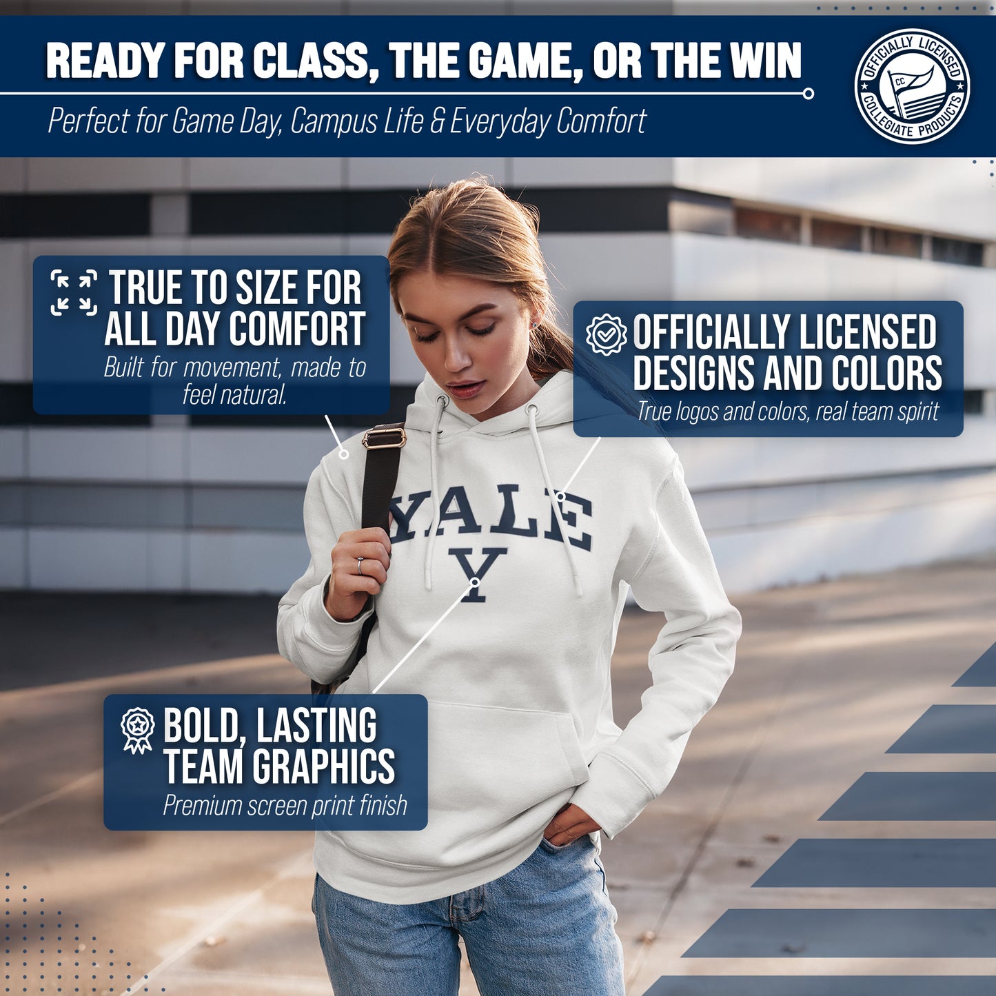Yale Bulldogs Adult Arch & Logo Soft Style Gameday Hooded Sweatshirt - White