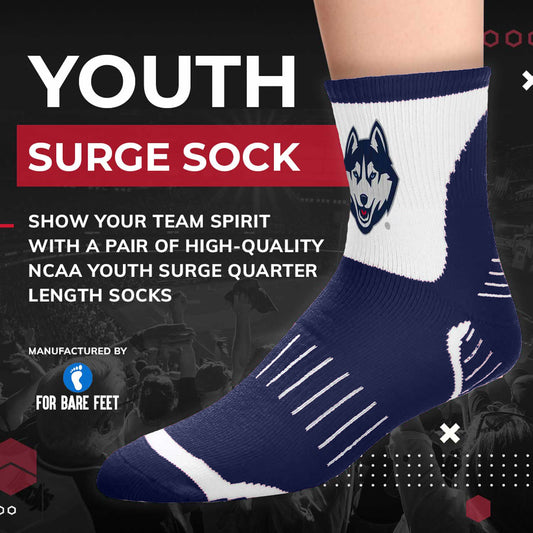 UCONN Huskies Youth Surge Crew Socks Sports Fan For Boys and Girls with Logo - Navy