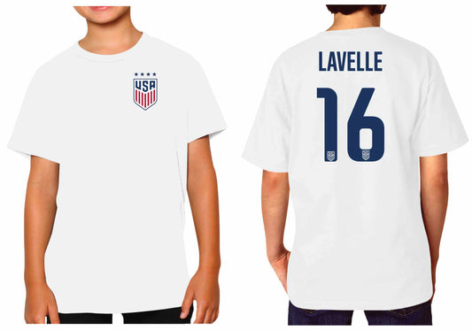 USA National Team The Victory Officially Licensed Youth US Women's National Soccer Team  Rose Lavelle Name & Number T-Shirt - White #16