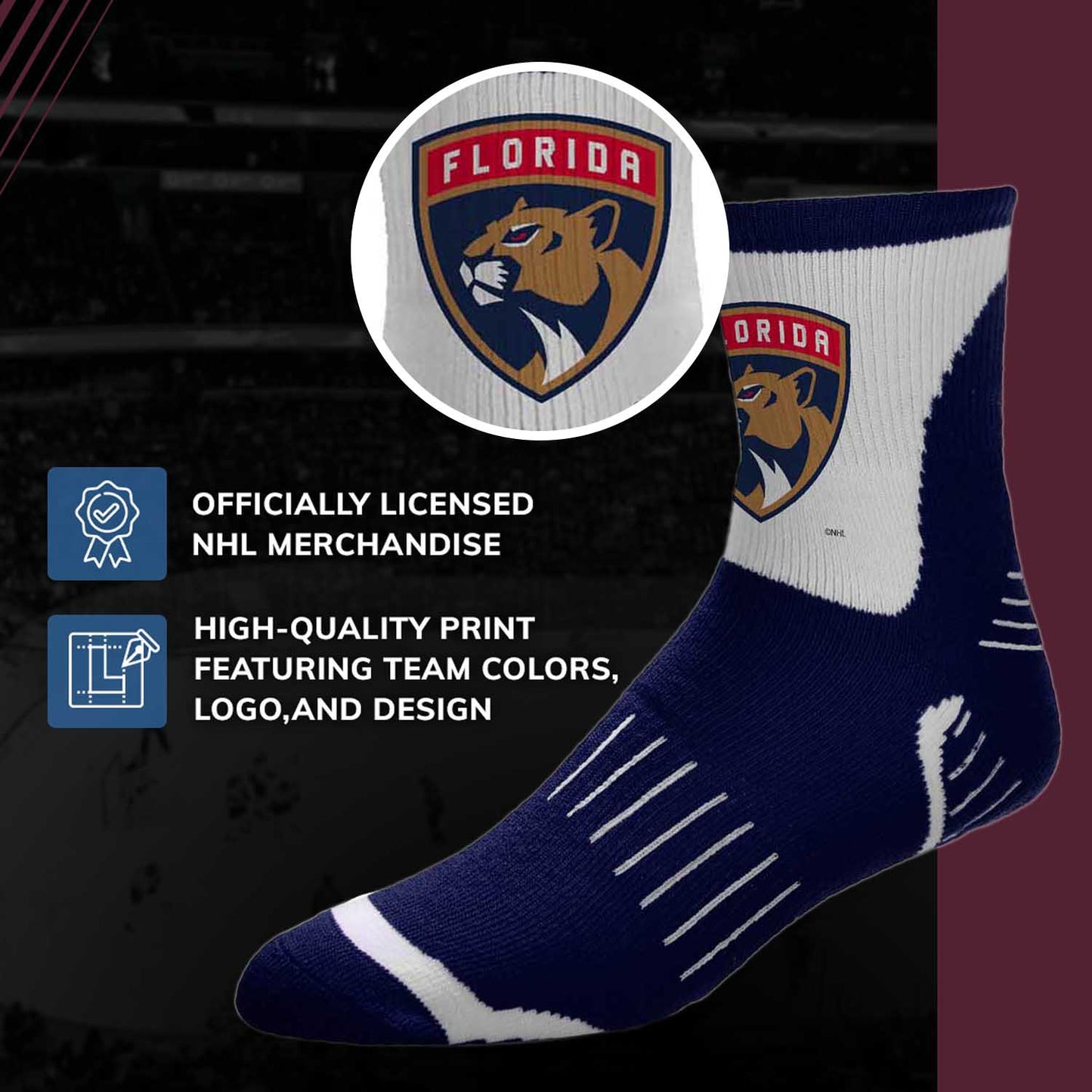 Florida Panthers NHL Adult Surge Team Mascot Mens and Womens Quarter Socks - Navy
