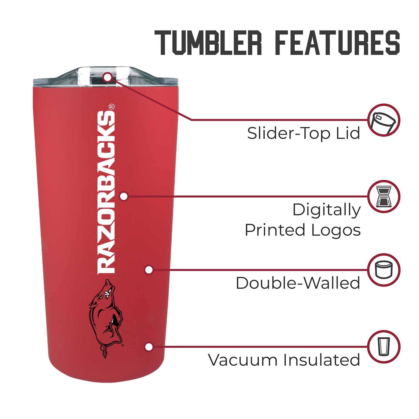 Arkansas Razorbacks NCAA Stainless Steel Tumbler perfect for Gameday - Cardinal