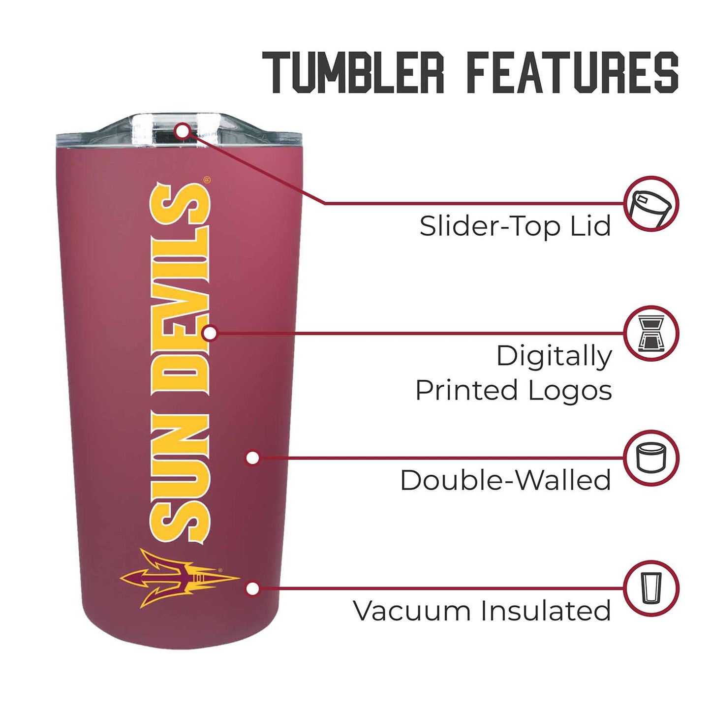 Arizona State Sun Devils NCAA Stainless Steel Tumbler perfect for Gameday - Maroon