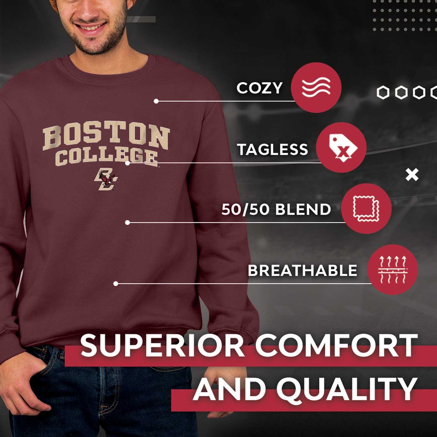 Boston College Eagles Adult Arch & Logo Gameday Crewneck Sweatshirt - Maroon
