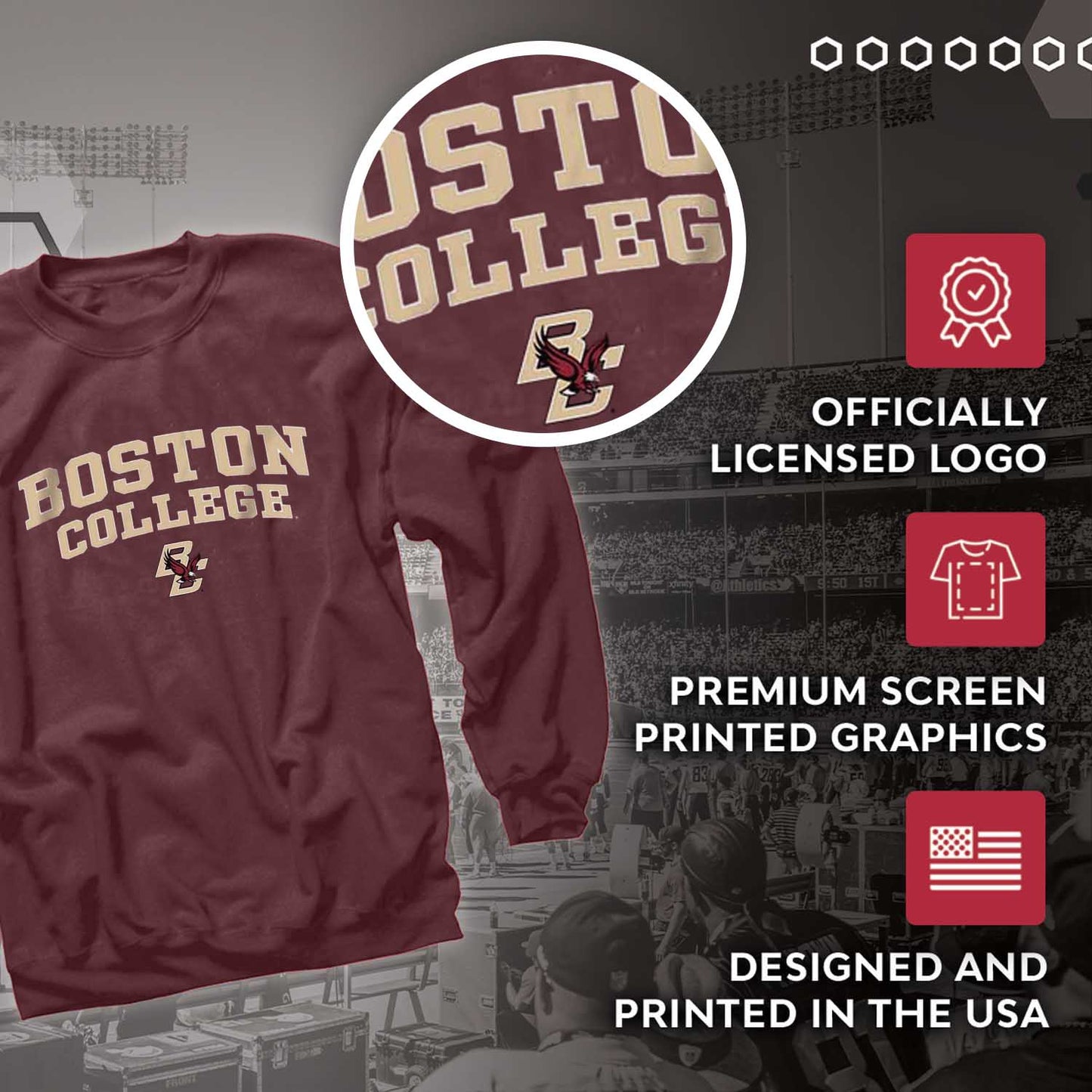Boston College Eagles Adult Arch & Logo Gameday Crewneck Sweatshirt - Maroon