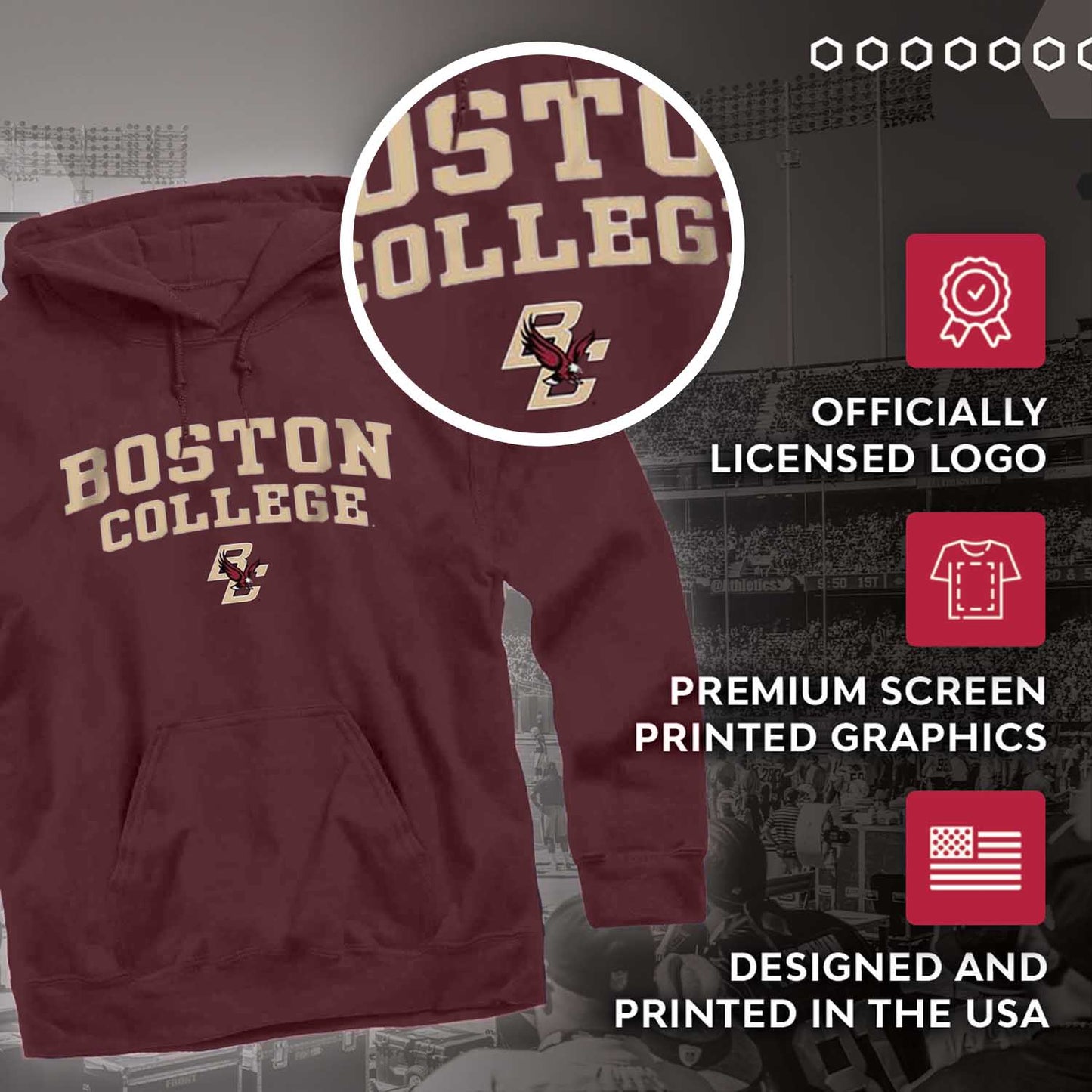 Boston College Eagles Adult Arch & Logo Soft Style Gameday Hooded Sweatshirt - Maroon
