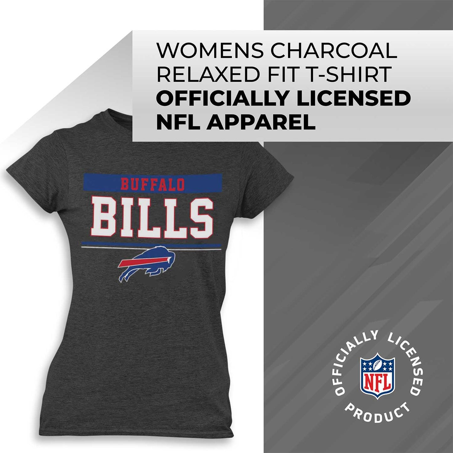 Buffalo Bills NFL Women's Team Block Charcoal Tagless T-Shirt - Charcoal