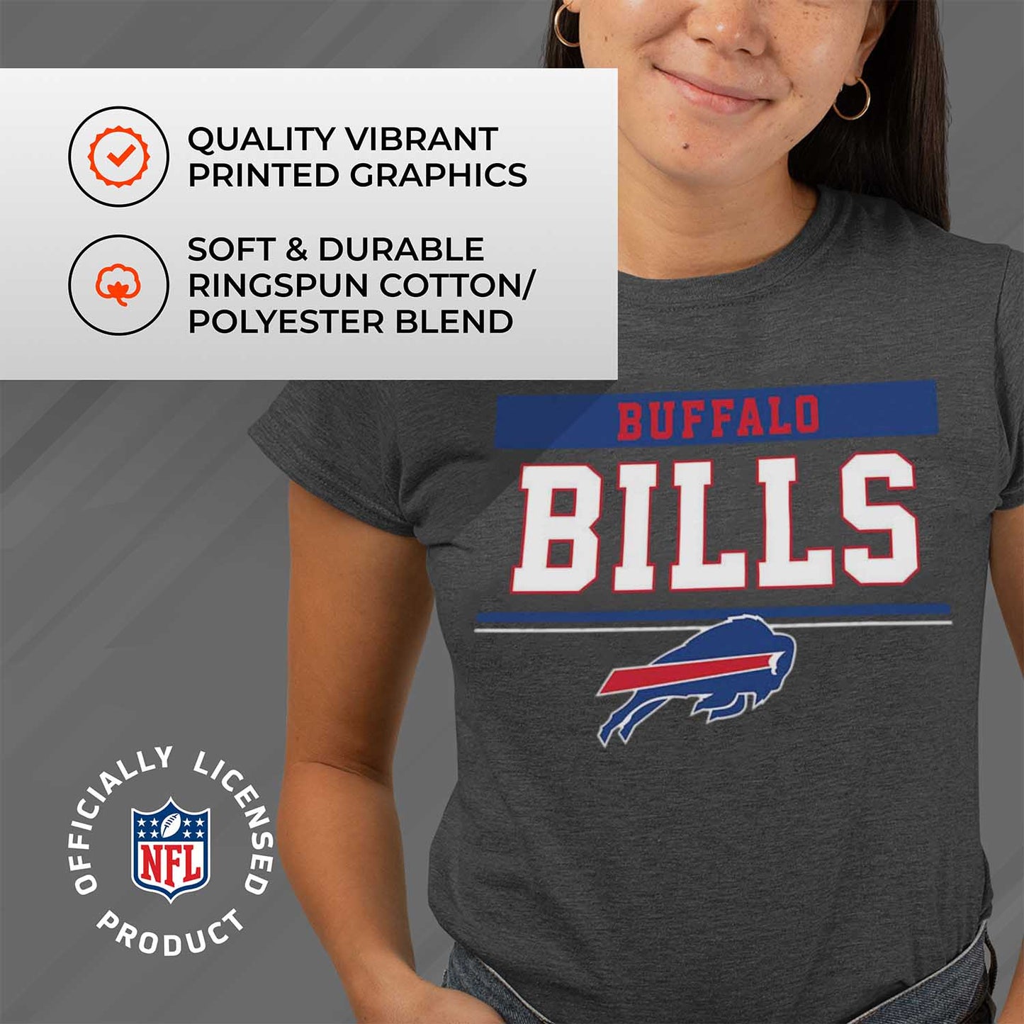 Buffalo Bills NFL Women's Team Block Charcoal Tagless T-Shirt - Charcoal