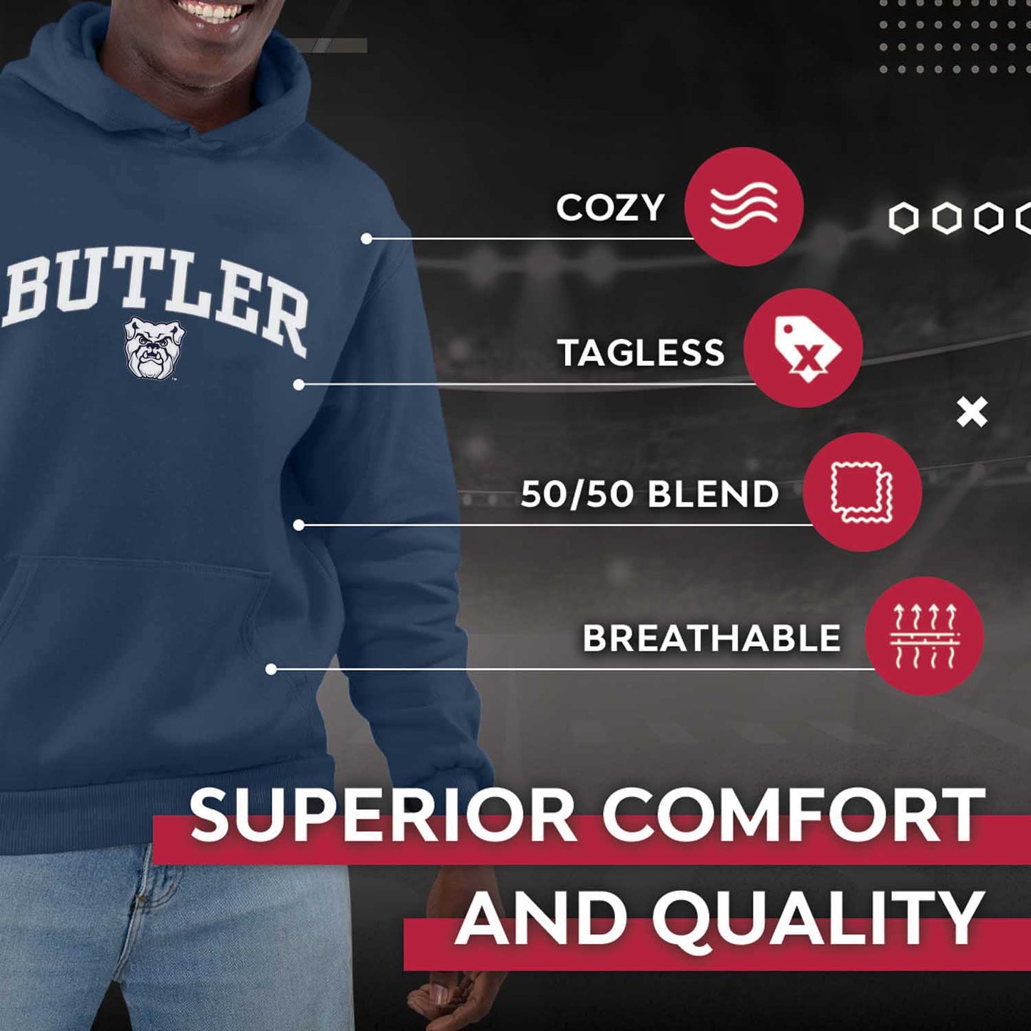 Butler Bulldogs Adult Arch & Logo Soft Style Gameday Hooded Sweatshirt - Navy