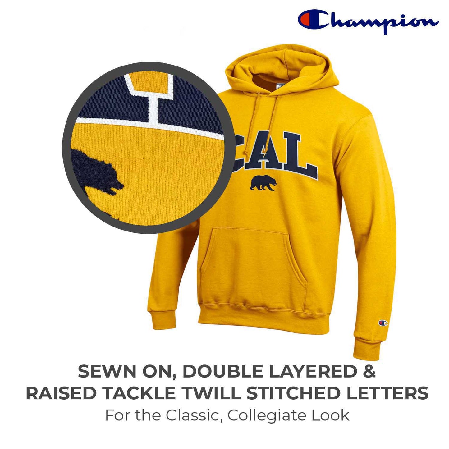 Cal Golden Bears Champion Adult Tackle Twill Hooded Sweatshirt - Gold