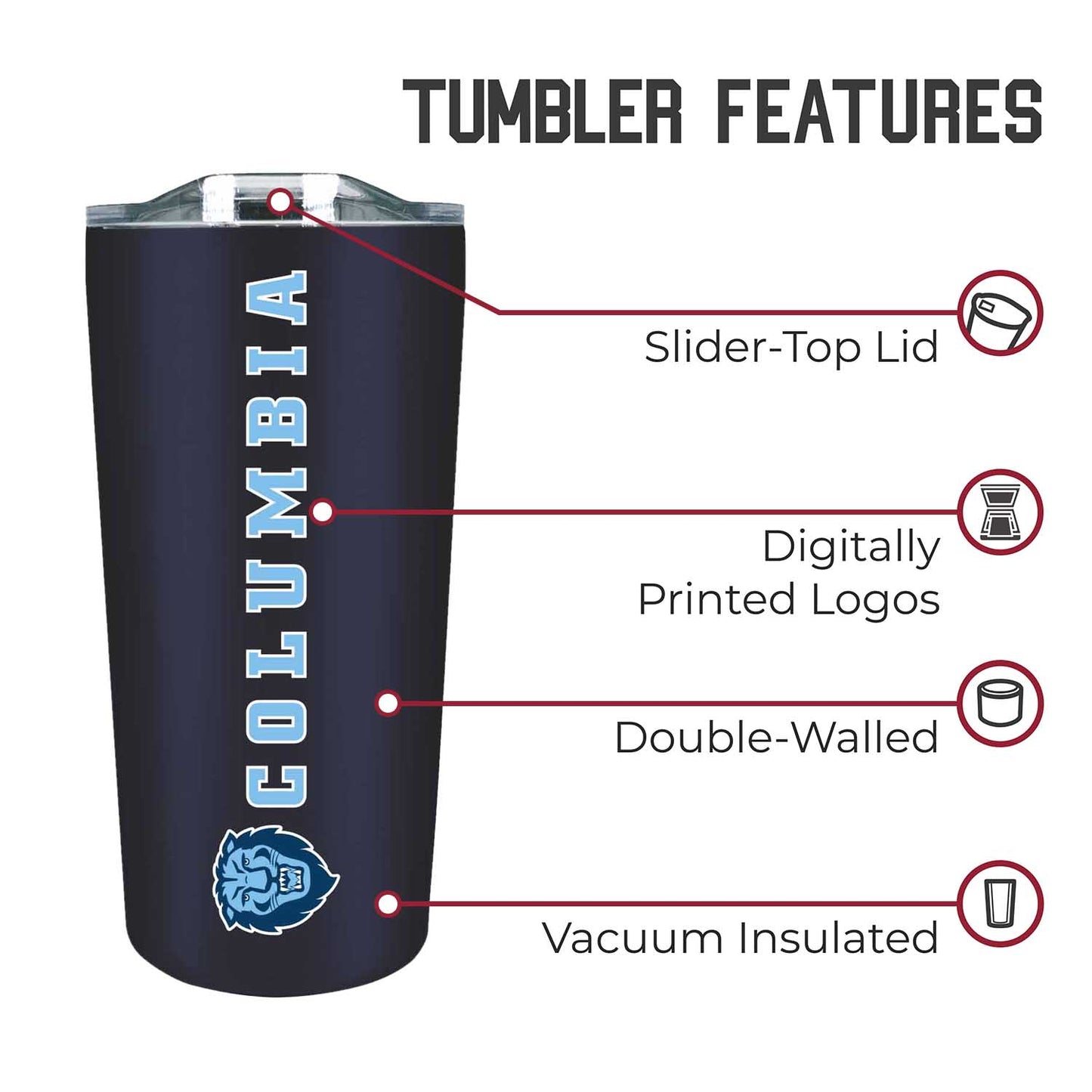 Columbia Lions NCAA Stainless Steel Tumbler perfect for Gameday - Navy
