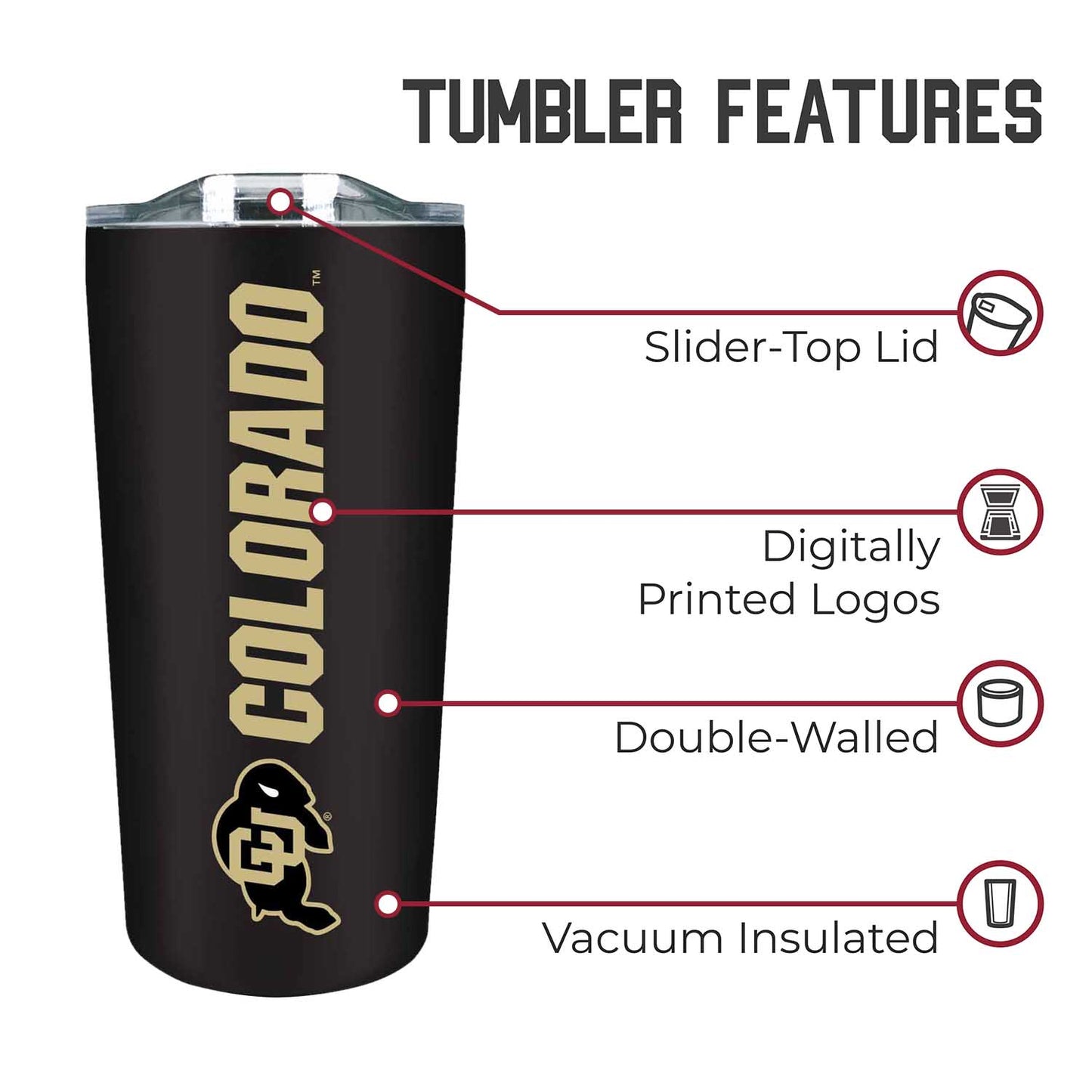 Colorado Buffaloes NCAA Stainless Steel Tumbler perfect for Gameday - Black