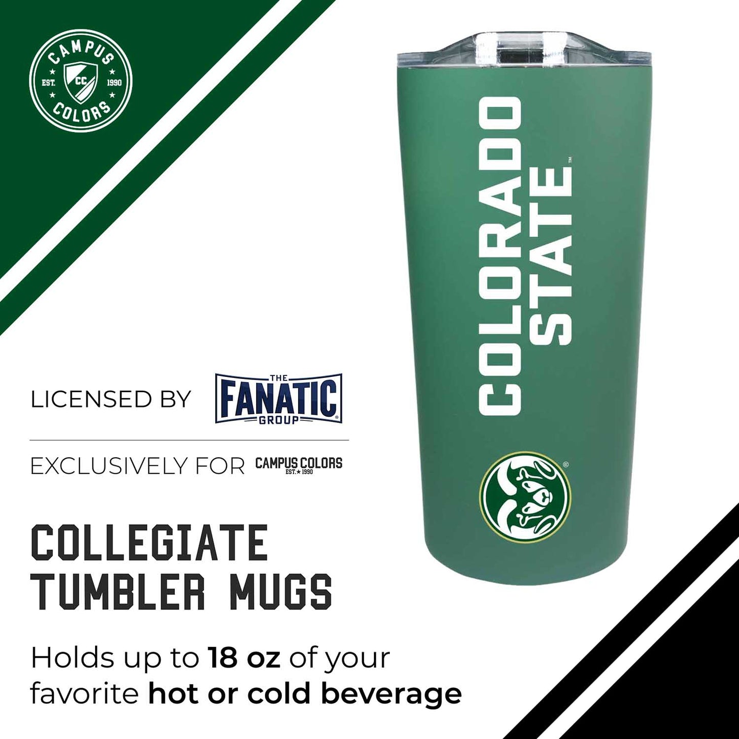 Colorado State Rams NCAA Stainless Steel Tumbler perfect for Gameday - Green