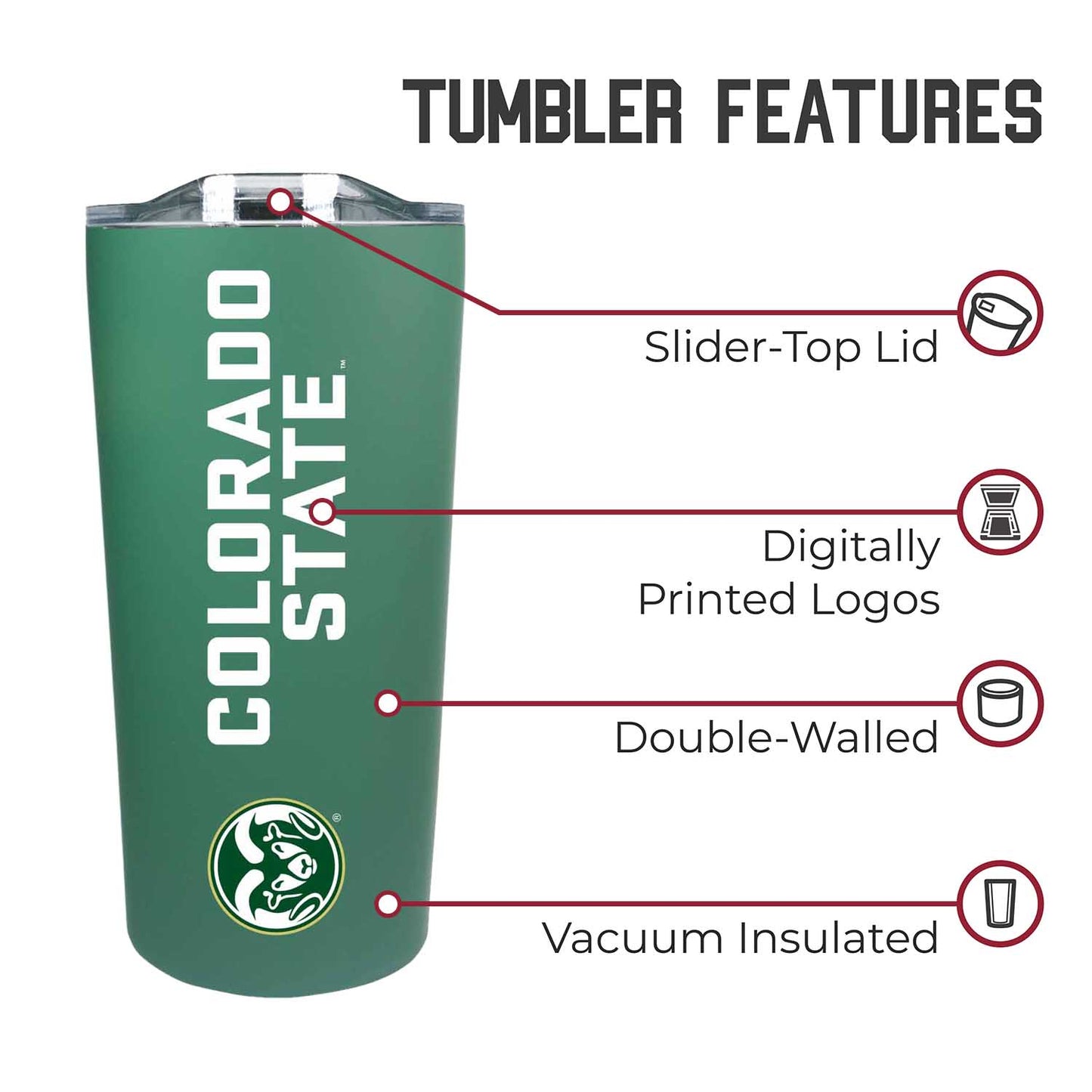 Colorado State Rams NCAA Stainless Steel Tumbler perfect for Gameday - Green