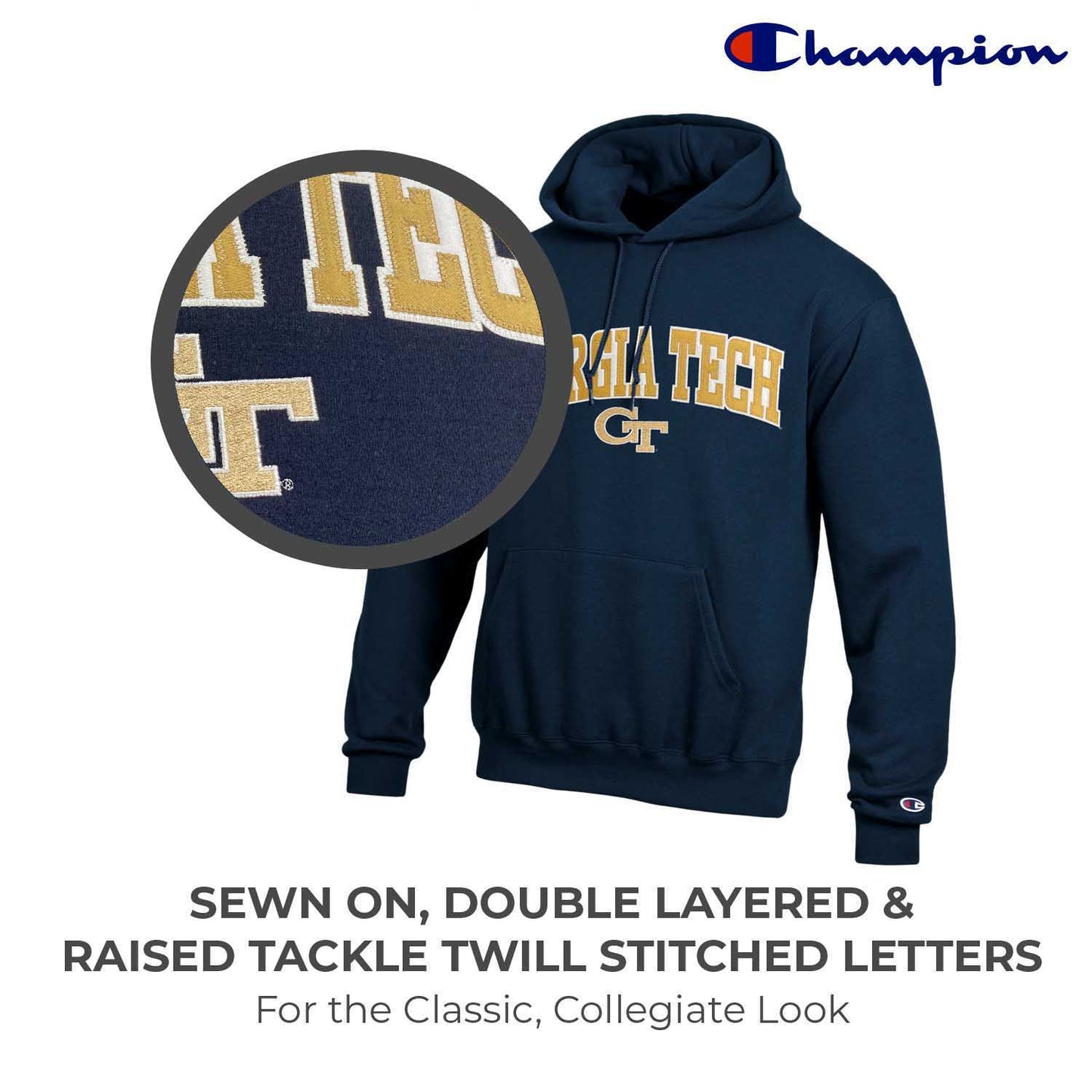 Georgia Tech Yellowjackets Champion Adult Tackle Twill Hooded Sweatshirt - Navy