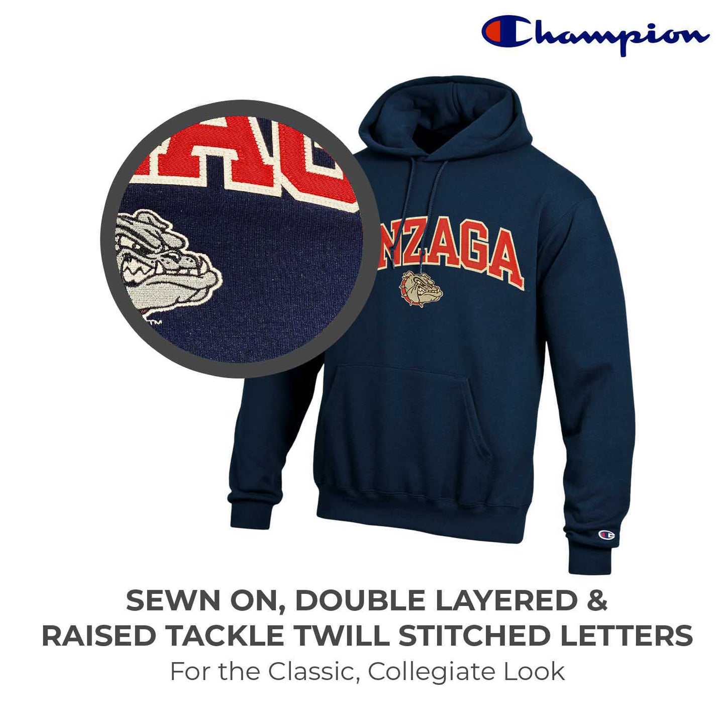 Gonzaga Bulldogs Champion Adult Tackle Twill Hooded Sweatshirt - Navy