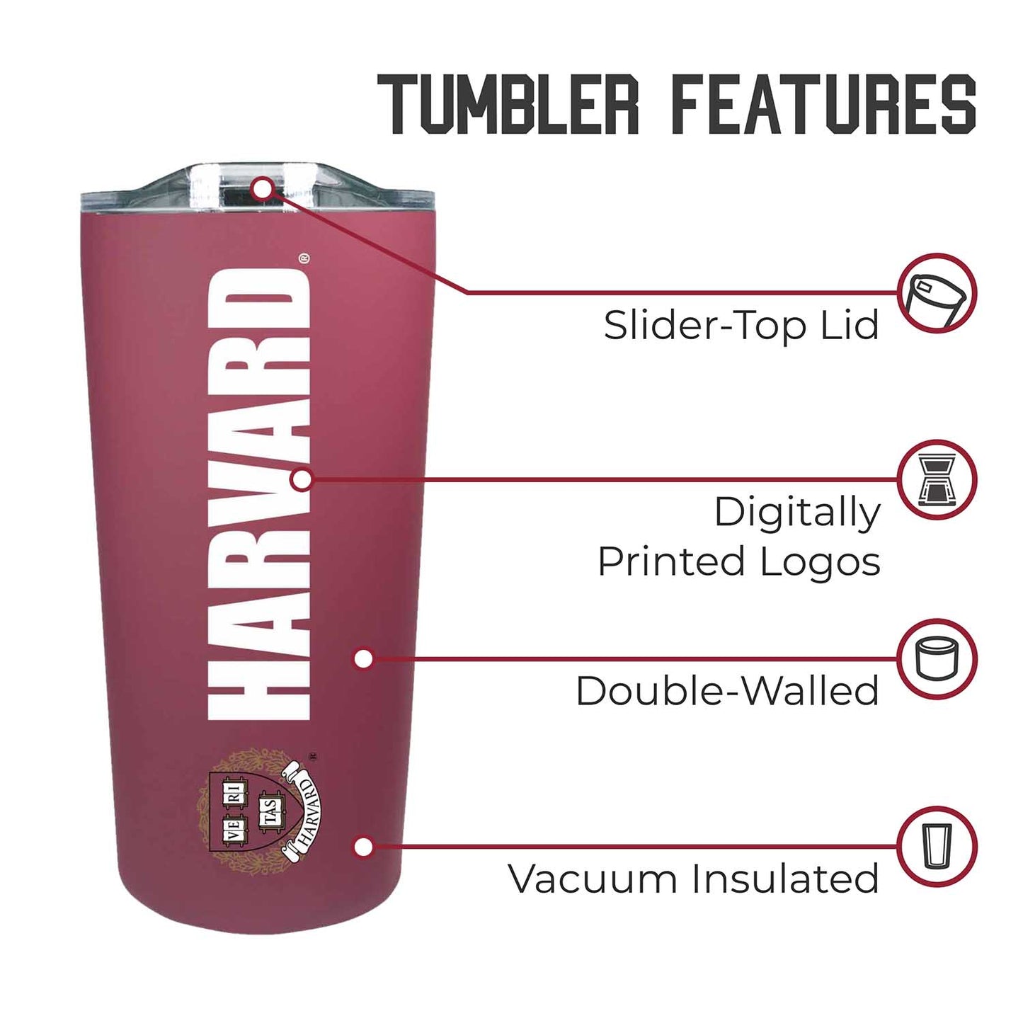 Harvard Crimson NCAA Stainless Steel Tumbler perfect for Gameday - Crimson