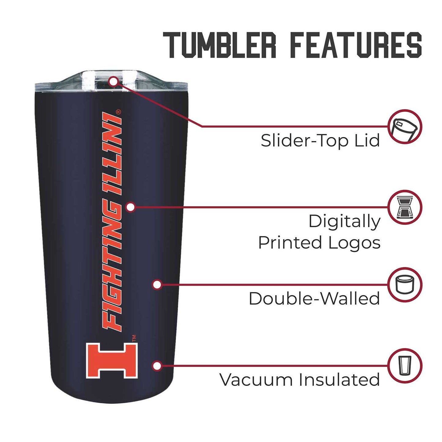 Illinois Fighting Illini NCAA Stainless Steel Tumbler perfect for Gameday - Navy