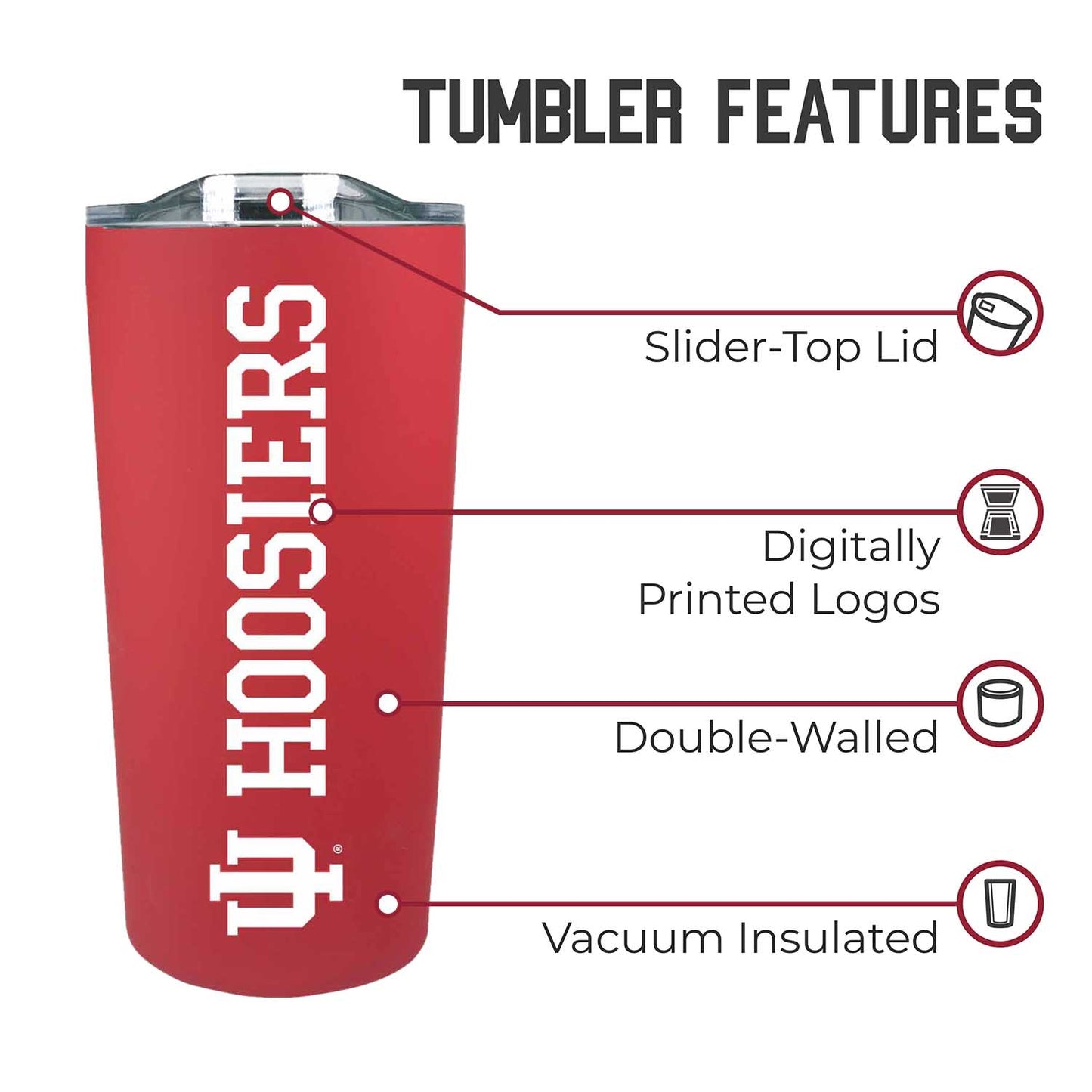 Indiana Hoosiers NCAA Stainless Steel Tumbler perfect for Gameday - Crimson