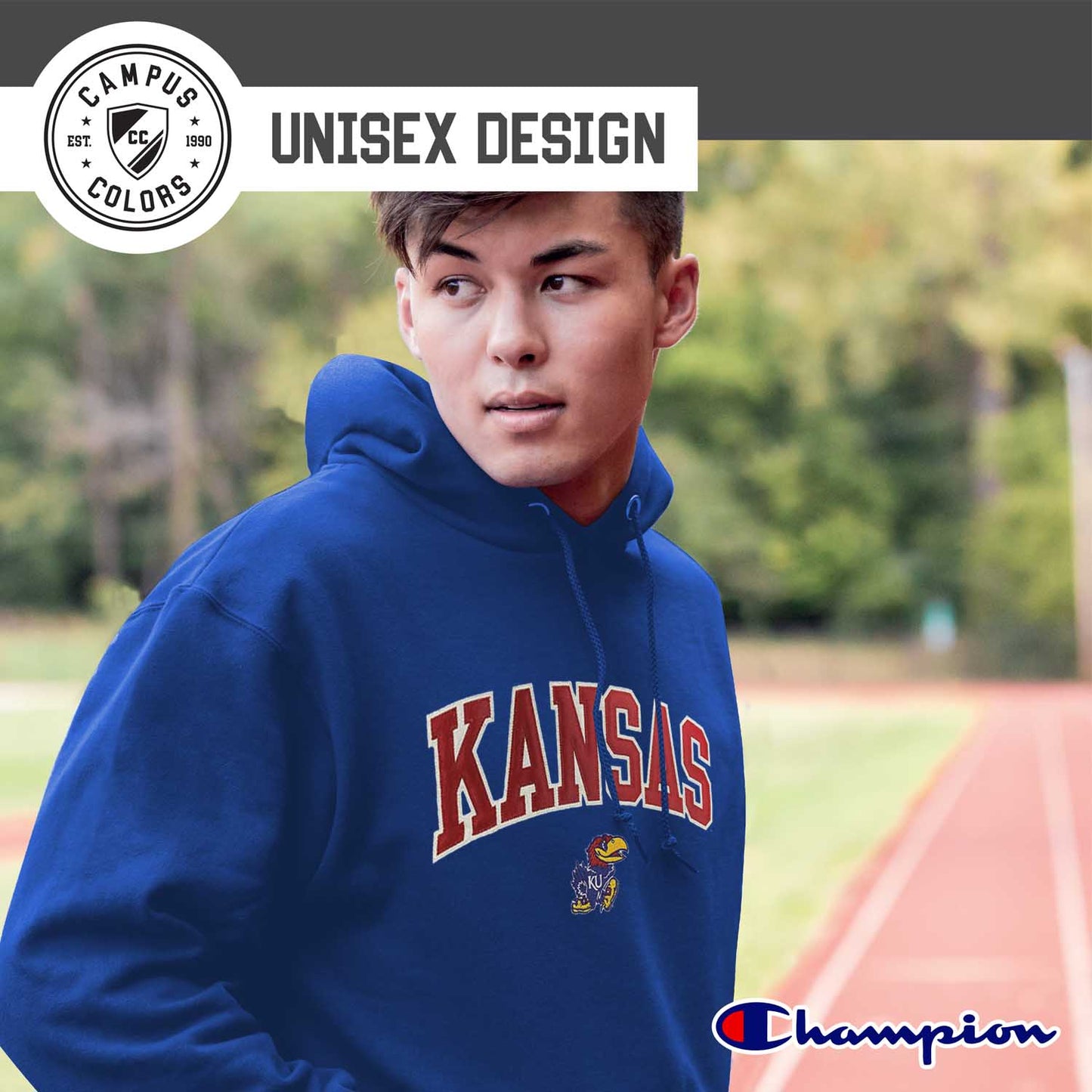 Kansas Jayhawks Champion Adult Tackle Twill Hooded Sweatshirt - Royal