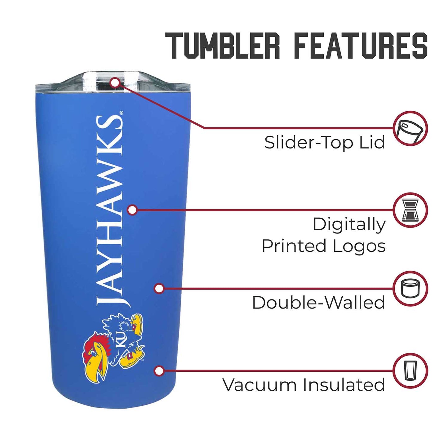 Kansas Jayhawks NCAA Stainless Steel Tumbler perfect for Gameday - Royal