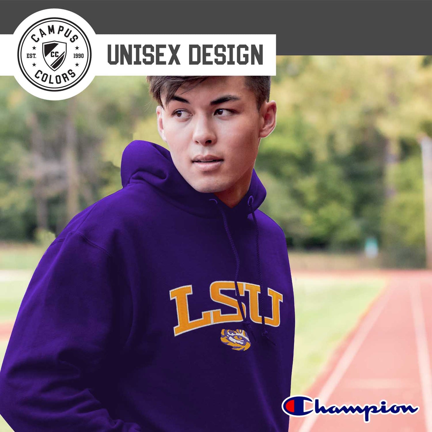 LSU Tigers Champion Adult Tackle Twill Hooded Sweatshirt - Purple